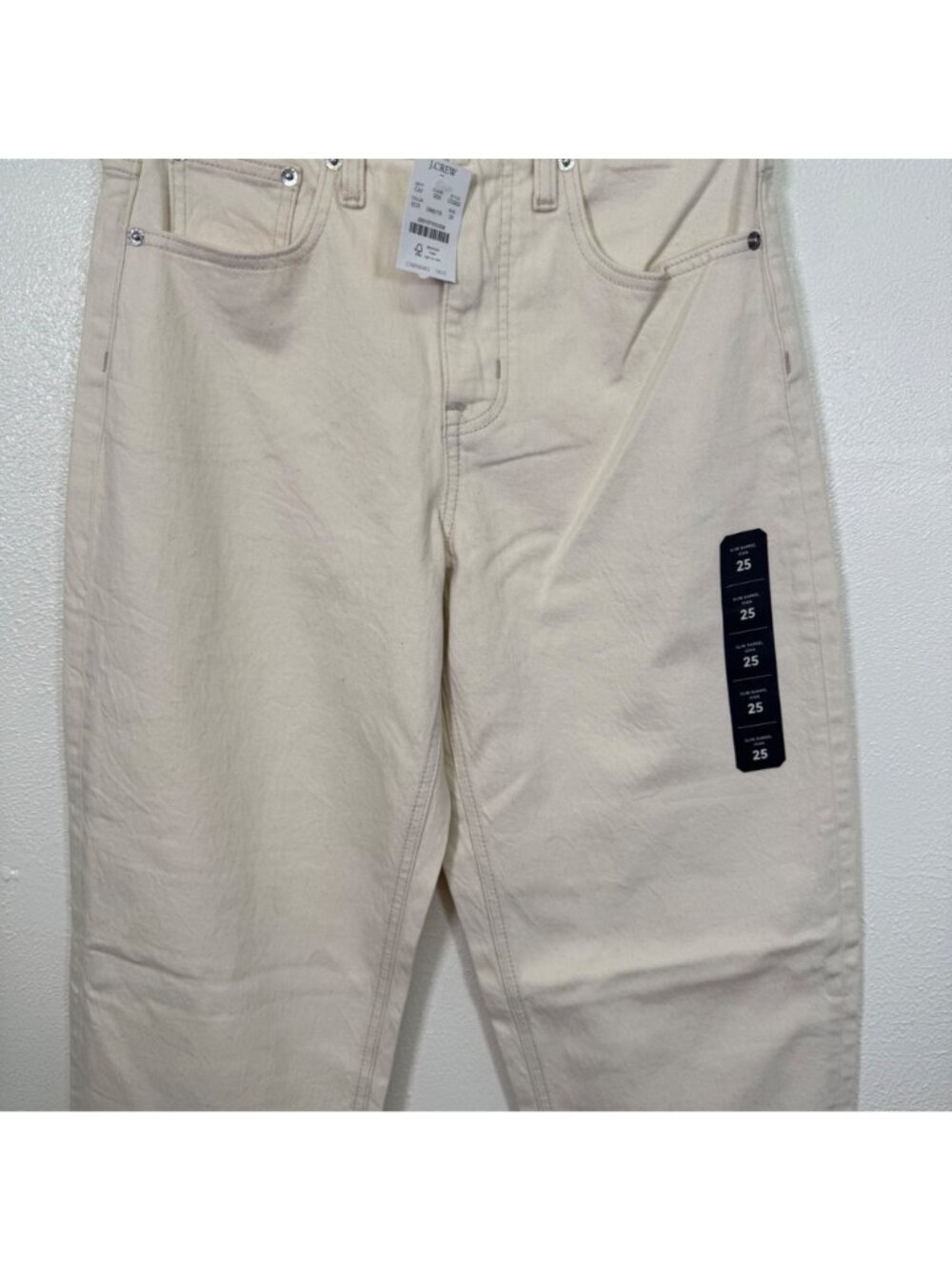 J.Crew Slim Barrel Jeans In Off-White Size 25 High-Rise Stretch Cotton Blend - Picture 7 of 13